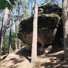 Cesta vyznačená modrou turistickou značkou vede víceméně pod skalami