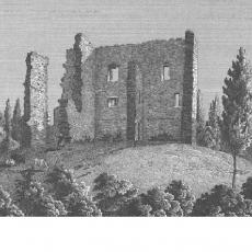 Zříceniny tvrze na rytině J. Richtera dle kresby F. A. Hebera z roku 1845