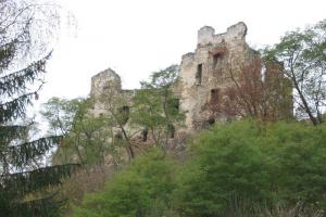 Hrad Zvířetice se vypíná na ostrožně nad řekou Jizerou